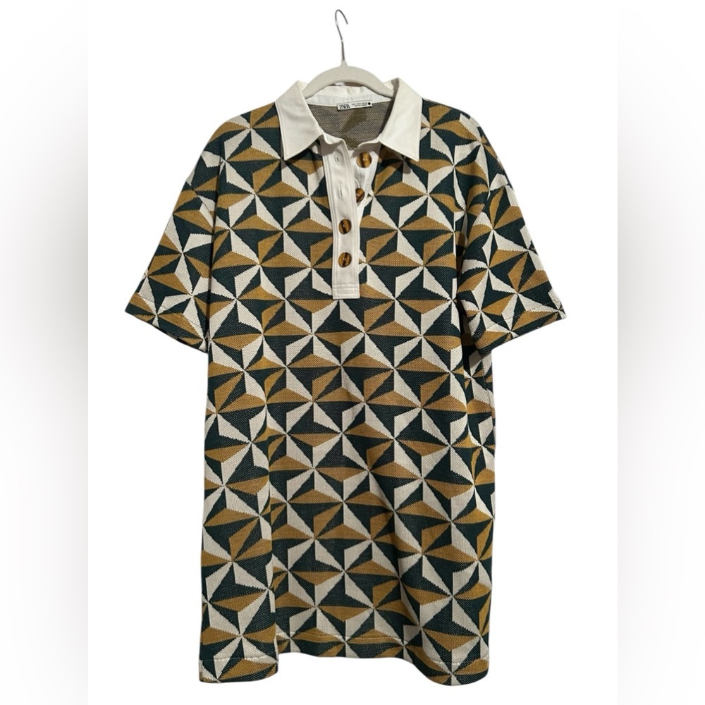 Zara Abstract Geometric Patterned Oversized Collared Dress Small
